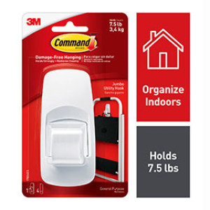 3M 17004ES COMMAND WHITE JUMBO UTILITY HOOK 7-1/2 LBS CAP - 1 HOOK / 4 STRIPS