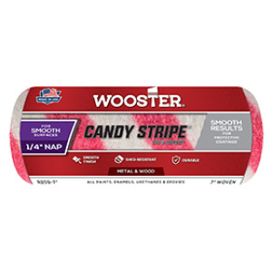 WOOSTER CANDY STRIPE R209-7 7" X 1/4" RED/WHT WOVEN MOHAIR BLEND ROLLER COVER