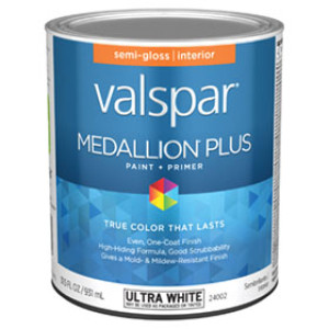VALSPAR 24002.005 MEDALLION PLUS SEMIGLOSS ULTRA WHITE INTERIOR PAINT & PRIMER