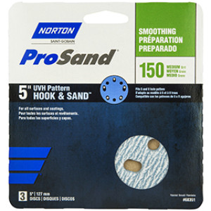 NORTON PROSAND 68351 5" P150B UVH HOOK & LOOP HANDY PACK SANDING DISCS 3-PACK