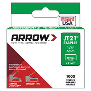 ARROW FASTENER JT21 214 1/4" HEAVY DUTY STEEL STAPLES - 1000PK JT21CM JT27 T27