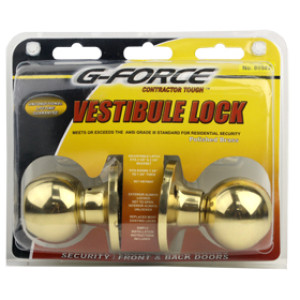 G-FORCE 80043 VESTIBULE BALL KNOB LOCKSET POLISHED BRASS KW1 KEYWAY KEYED ALIK