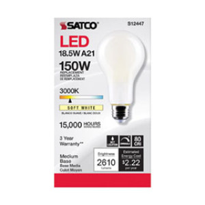 SATCO S12447 18.5W A21 LED FROSTED MEDIUM BASE 3000K 120V
