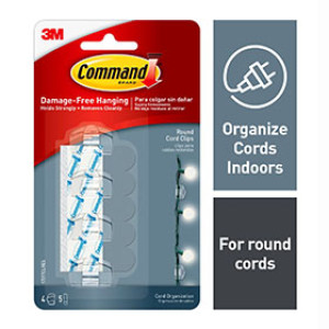 3M 17017CLRES COMMAND CLEAR ROUND CORD CLIPS - 4 CLIPS / 5 CLEAR STRIPS
