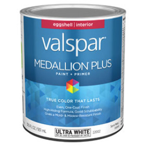 VALSPAR 22002.005 MEDALLION PLUS EGGSHELL ULTRA WHITE INTERIOR PAINT & PRIMER