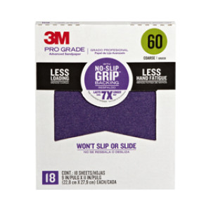3M SHCP60-PGP18T PRO GRADE 9" X 11" 60 GRIT NO-SLIP GRIP SANDPAPER 18 SHTS/PK
