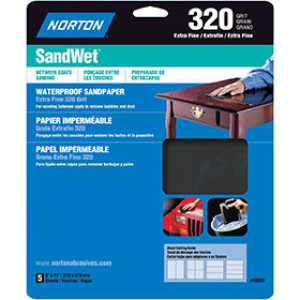 NORTON 48080 9" X 11" 320 SANDWET EXTRA FINE WATERPROOF SANDPAPER 5 PACK