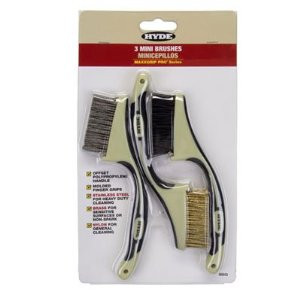 HYDE 46843 MAXX GRIP PRO 3 PC MINI BRUSH SET - BRASS - NYLON - STAINLESS STEEL