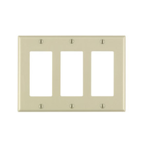 LEVITON 001-80411-00I DECORA THREE GANG WALLPLATE IVORY