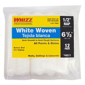 WHIZZ WHIZZFLEX 44511 6.5" X 1/2" WHITE WOVEN MINI ROLLER REFILL (12-PACK)