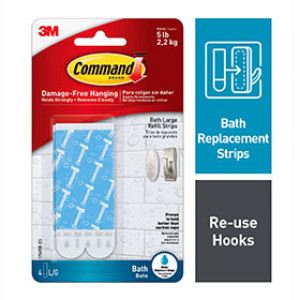 3M COMMAND ADHESIVES 17605B-8ESF LARGE BATH FOAM REPLACEMENT STRIPS 8PK