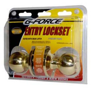 G-FORCE 80037 ENTRY BALL KNOB LOCKSET POLISHED BRASS SC1 KEYWAY KEYED ALIKE