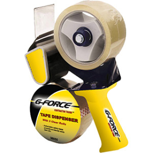 G-FORCE PACKING TAPE DISPENSER WITH 2 ROLLS CLEAR TAPE 2" X 60YD