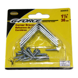 G-FORCE 40002 1-1/2" CORNER BRACE ZINC PLATED CARDED (4/CARD)