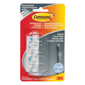 3M 17017CLRES COMMAND CLEAR ROUND CORD CLIPS - 4 CLIPS / 5 CLEAR STRIPS