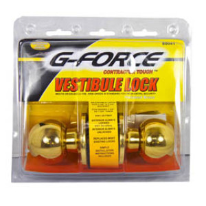 G-FORCE 80041 VESTIBULE BALL KNOB LOCKSET POLISHED BRASS SC-1 KEYWAY