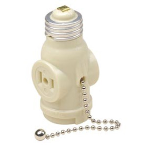 LEVITON 008-01406-00I TWO OUTLET SOCKET ADAPTER WITH PULL CHAIN IVORY
