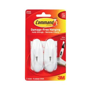 3M 17068ES COMMAND WHITE MEDIUM WIRE HOOKS 3LB CAPACITY - 2 HOOKS / 4 STRIPS