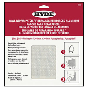 HYDE 09007 8" X 8" SELF-ADHESIVE F/G MESH WALL REPAIR PATCHES ALUMINUM BACKING