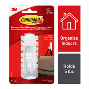 3M 17003ES COMMAND WHITE LARGE UTILITY HOOK 5 LBS CAPACITY - 1 HOOK / 2 STRIPS