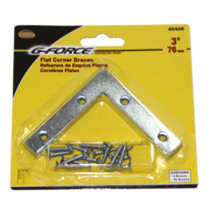 G-FORCE 40408 3" CORNER IRON ZINC PLATED CARDED WITH SCREWS (4/CARD)