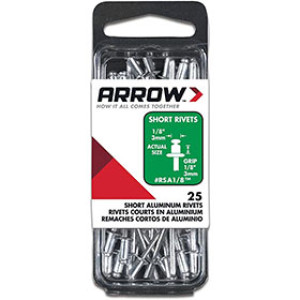 ARROW FASTENER RSA1/8 1/8" SHORT ALUMINUM RIVET 1/8" GRIP - 25 PACK