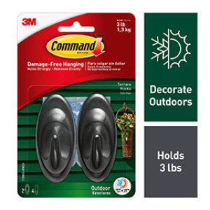 3M 17086S-AWES COMMAND SLATE TERRACE MEDIUM OUTDOOR DESIGNER HOOKS 2HKS/4STRIP