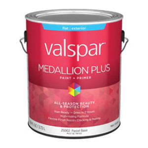 VALSPAR 25002.007 MEDALLION PLUS FLAT PASTEL BASE EXTERIOR PAINT + PRIMER