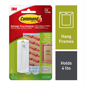 3M 17040ES COMMAND WHITE SAWTOOTH PICTURE HANGER 5LB CAP - 1 HANGER / 2 STRIPS